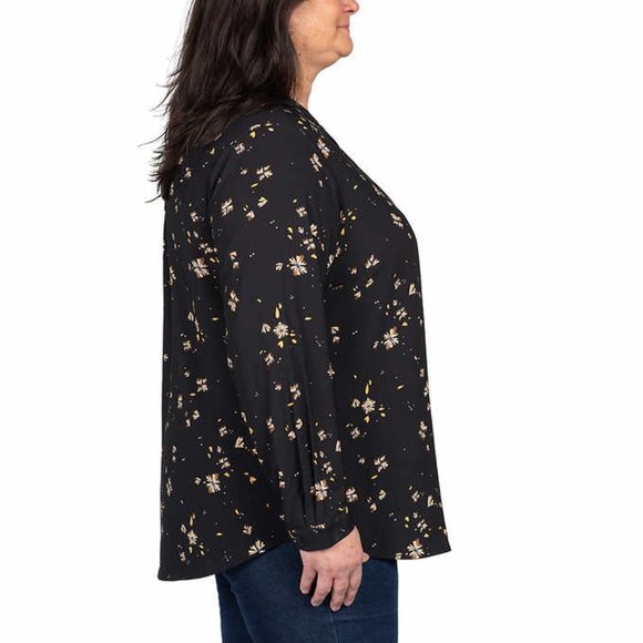 Hilary Radley Women's Short Sleeve Printed Blouse (US, Alpha, Medium, Regular, Regular, Black) At Women's Clothing Store